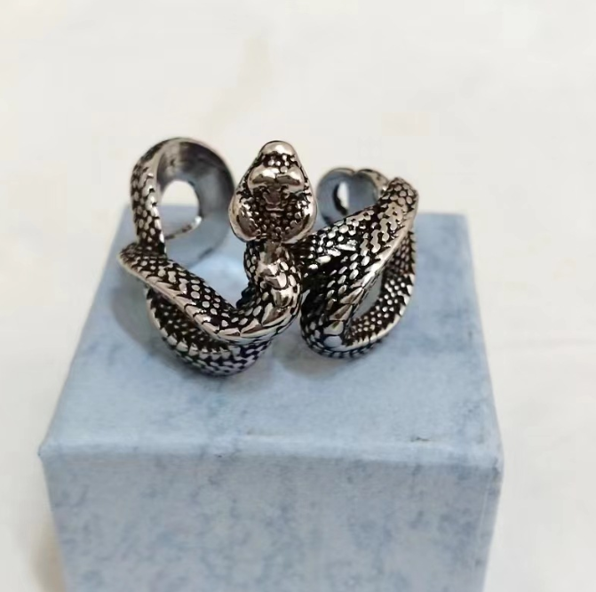 Python ring dark punk three dimensional snake ring snake winding ring