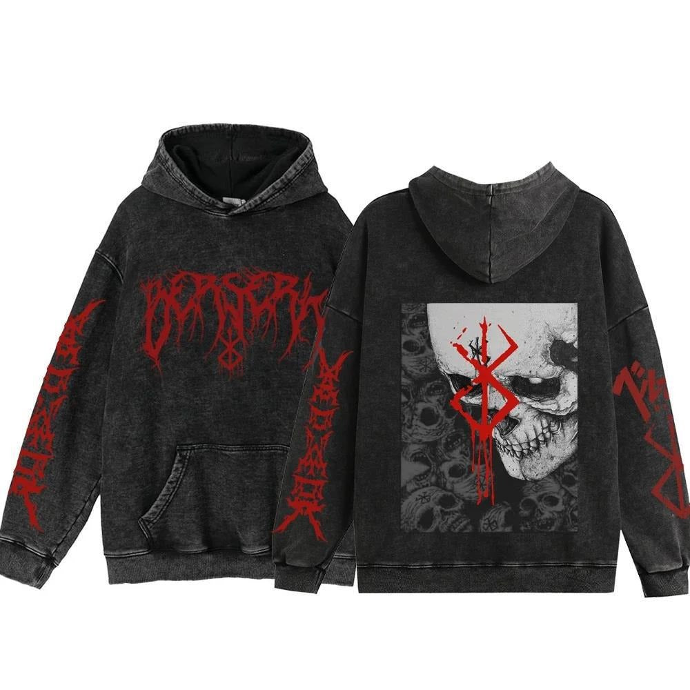 Streetwear Anime Hoodie Berserk Long Sleeve Hoodies Washed V