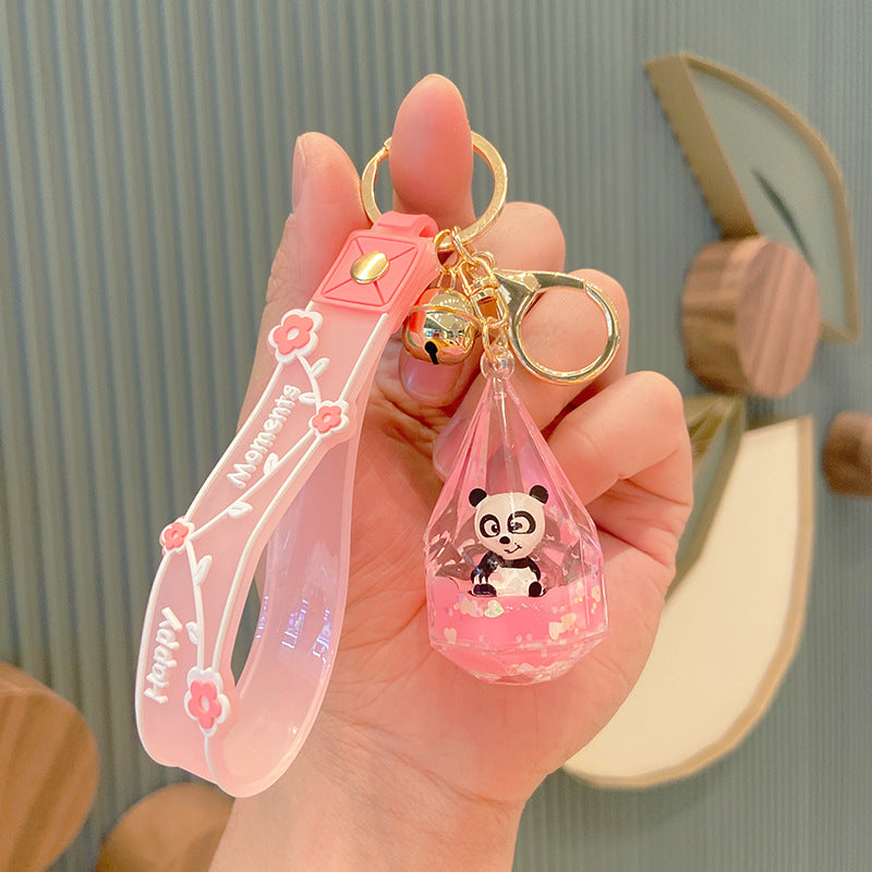 Panda Dun Dun Into The Oil Floating Key Chain Quicksand Bottle Liquid Acrylic Pendant Bag Pendant Cute Key Chain