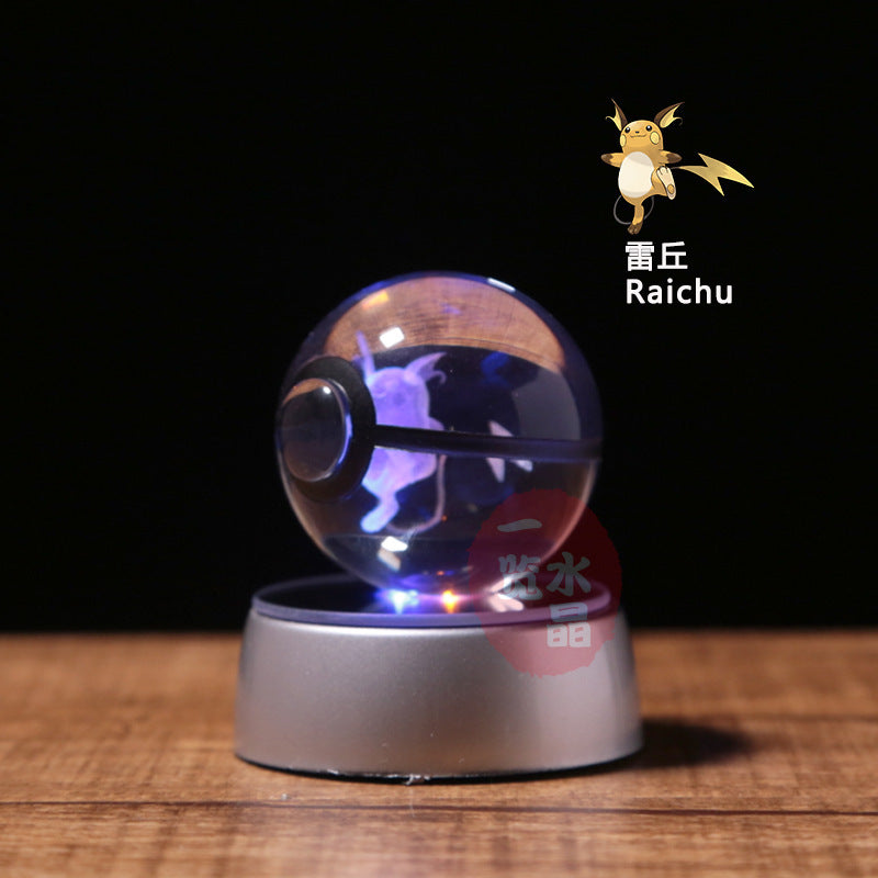 Pokemon Crystal Ball 3D Pikachu Gengar Mew Mewtwo Lamp Base Pokeball Crystal Pokemon Glass Ball Figure Night Light Birthday Gift