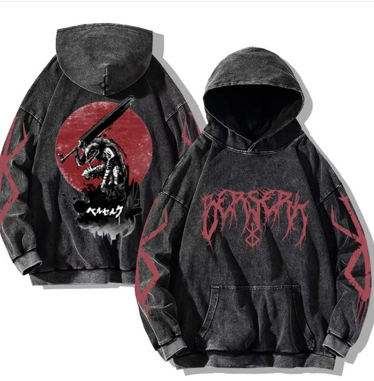 American retro washed hoodie for men and women, hip-hop sword style legendary dark print hoodie, vintage hoodie