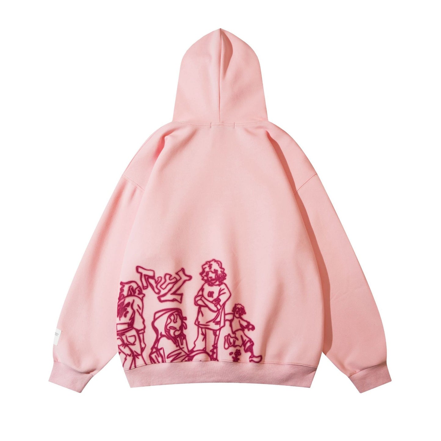 Graffiti Street Pink Casual Sports Hoodie Loose Cartoon Print Pullover Sweater