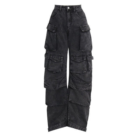 Fashion High-waisted Personalized Stitching Denim Trousers