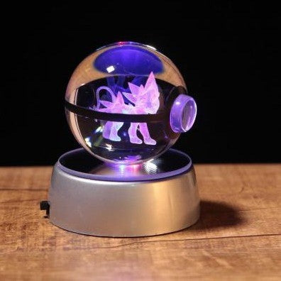 Pokemon Crystal Ball 3D Pikachu Gengar Mew Mewtwo Lamp Base Pokeball Crystal Pokemon Glass Ball Figure Night Light Birthday Gift