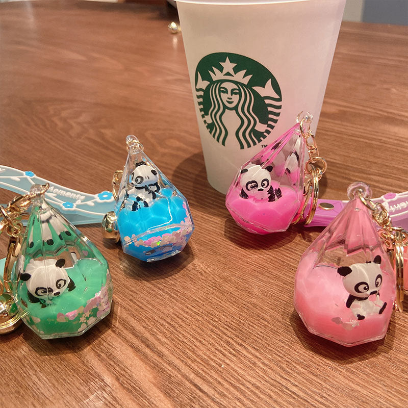 Panda Dun Dun Into The Oil Floating Key Chain Quicksand Bottle Liquid Acrylic Pendant Bag Pendant Cute Key Chain