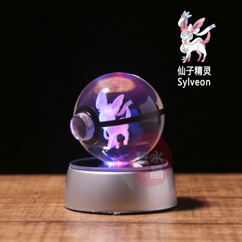 Pokemon Crystal Ball 3D Pikachu Gengar Mew Mewtwo Lamp Base Pokeball Crystal Pokemon Glass Ball Figure Night Light Birthday Gift