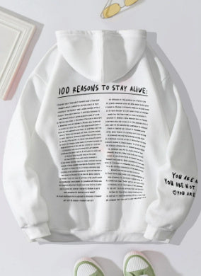 Large Size Fleece-lined Casual Letter Thread Drop-shoulder Sleeve Hooded Sweater