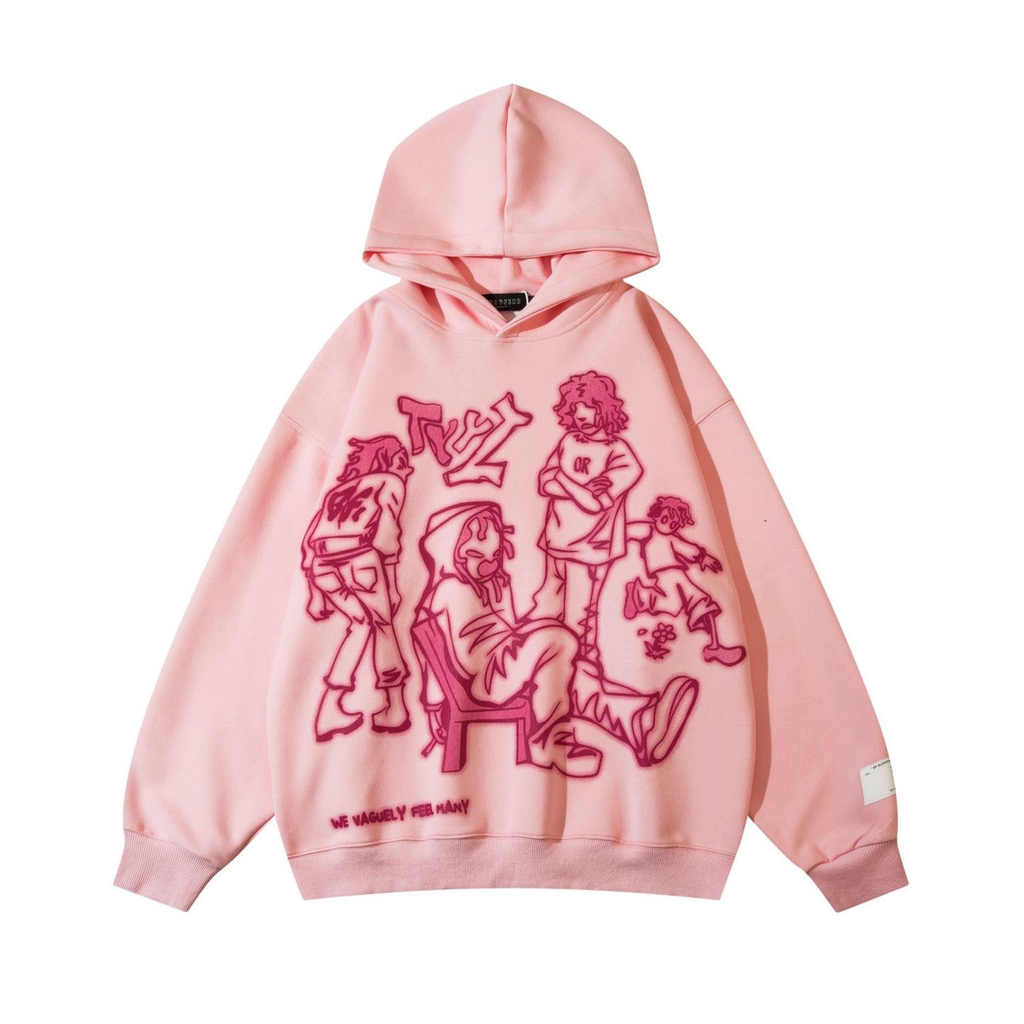 Graffiti Street Pink Casual Sports Hoodie Loose Cartoon Print Pullover Sweater