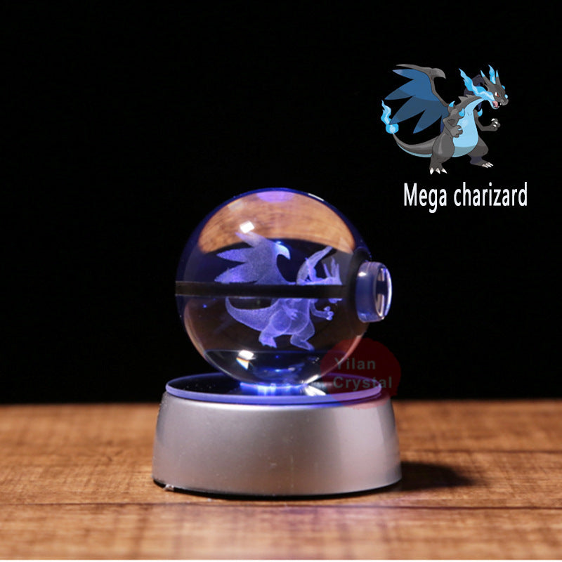 Pokemon Crystal Ball 3D Pikachu Gengar Mew Mewtwo Lamp Base Pokeball Crystal Pokemon Glass Ball Figure Night Light Birthday Gift