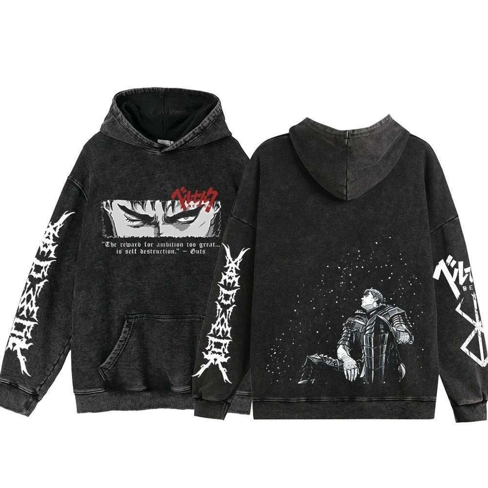 Streetwear Anime Hoodie Berserk Long Sleeve Hoodies Washed V