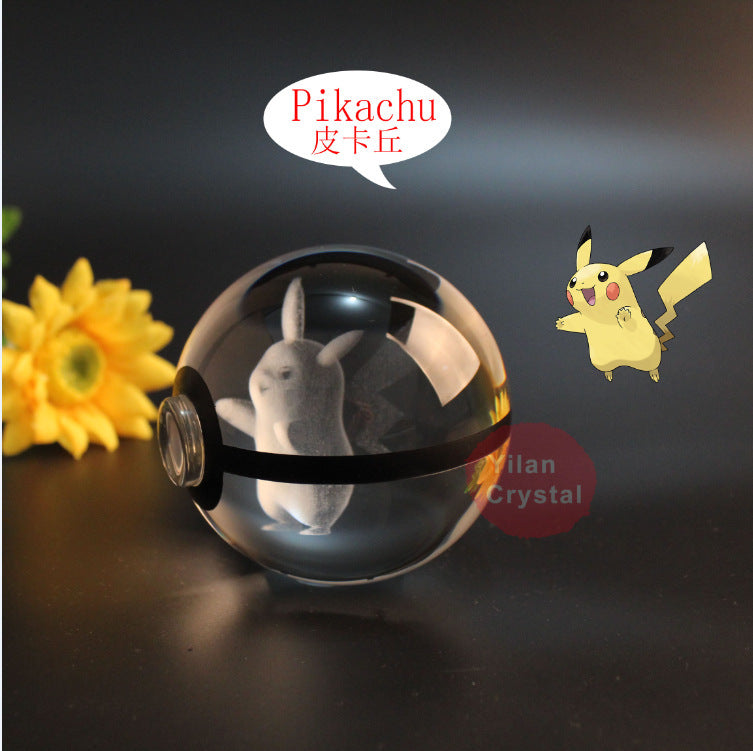 Pokemon Crystal Ball 3D Pikachu Gengar Mew Mewtwo Lamp Base Pokeball Crystal Pokemon Glass Ball Figure Night Light Birthday Gift