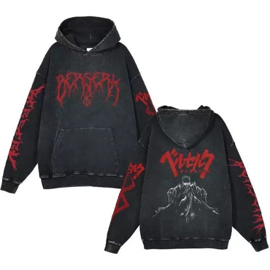 Streetwear Anime Hoodie Berserk Long Sleeve Hoodies Washed V