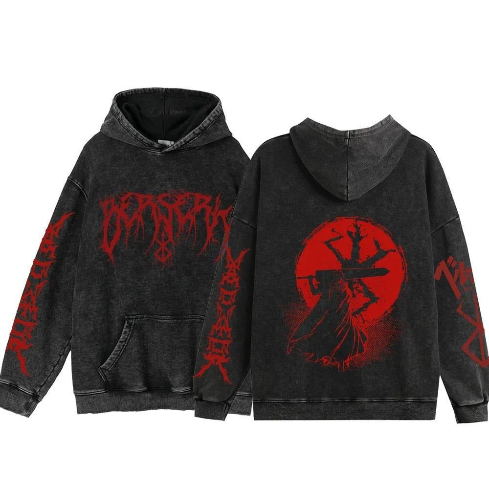 Streetwear Anime Hoodie Berserk Long Sleeve Hoodies Washed V
