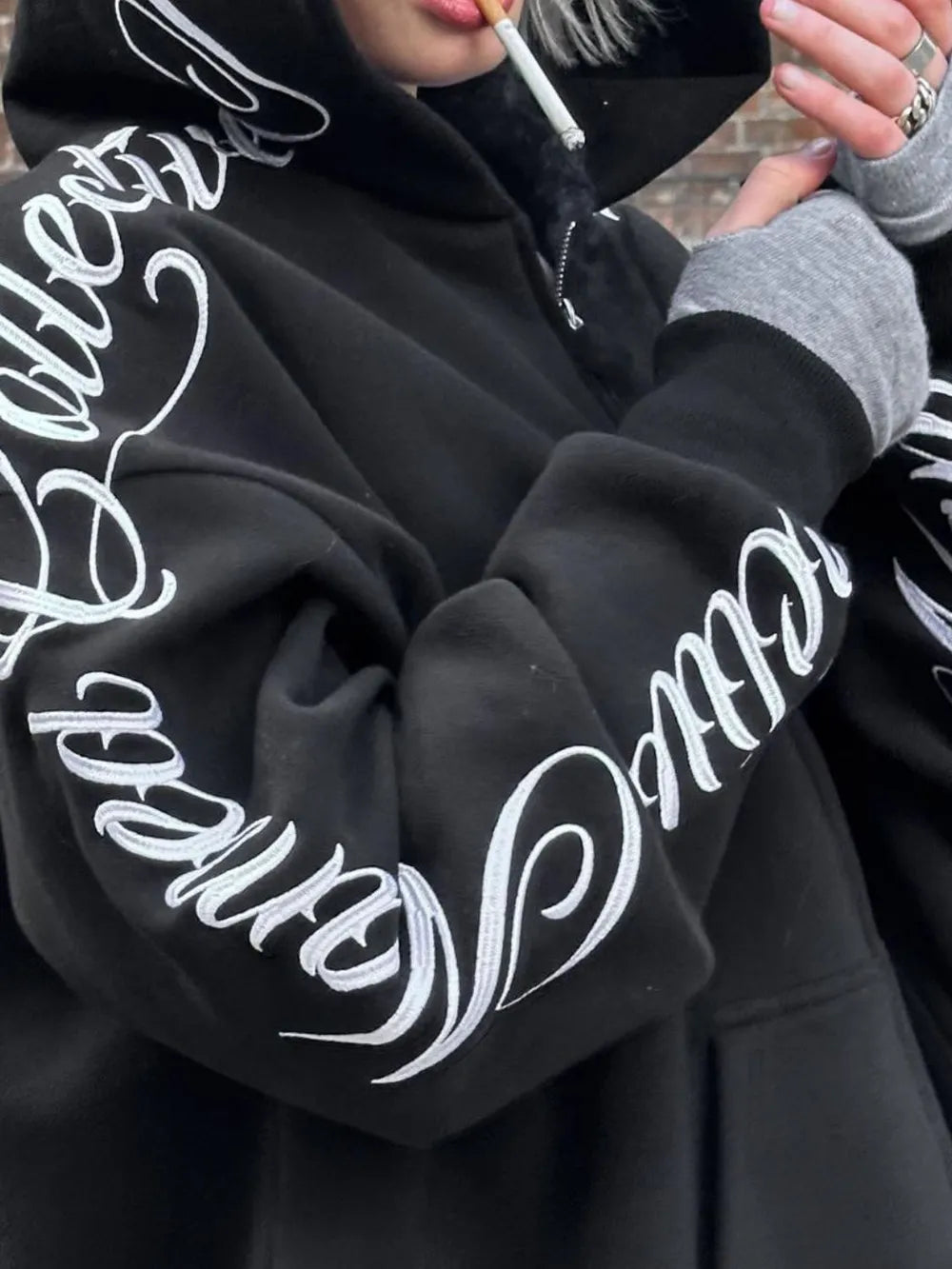 Men's Embroidered Letter Long Sleeve Hoodie