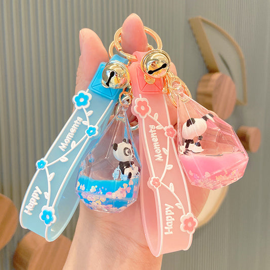 Panda Dun Dun Into The Oil Floating Key Chain Quicksand Bottle Liquid Acrylic Pendant Bag Pendant Cute Key Chain