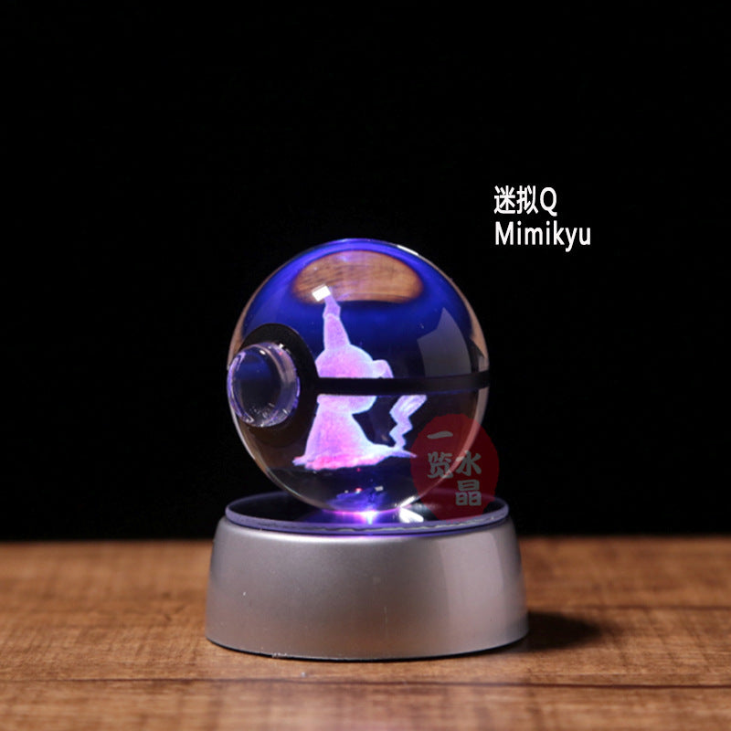 Pokemon Crystal Ball 3D Pikachu Gengar Mew Mewtwo Lamp Base Pokeball Crystal Pokemon Glass Ball Figure Night Light Birthday Gift
