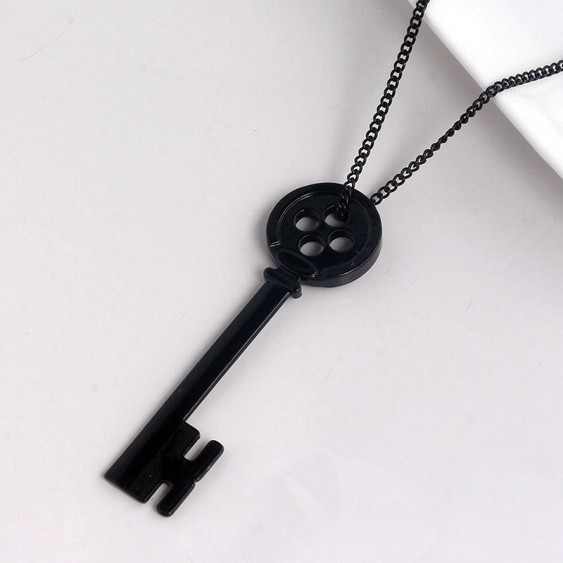 Movie Coraline Black Button Key Of The Secret Door Pendant Necklaces Halloween Gift